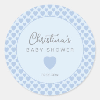 Sticker Rond Blue Hearts Baby Shower 