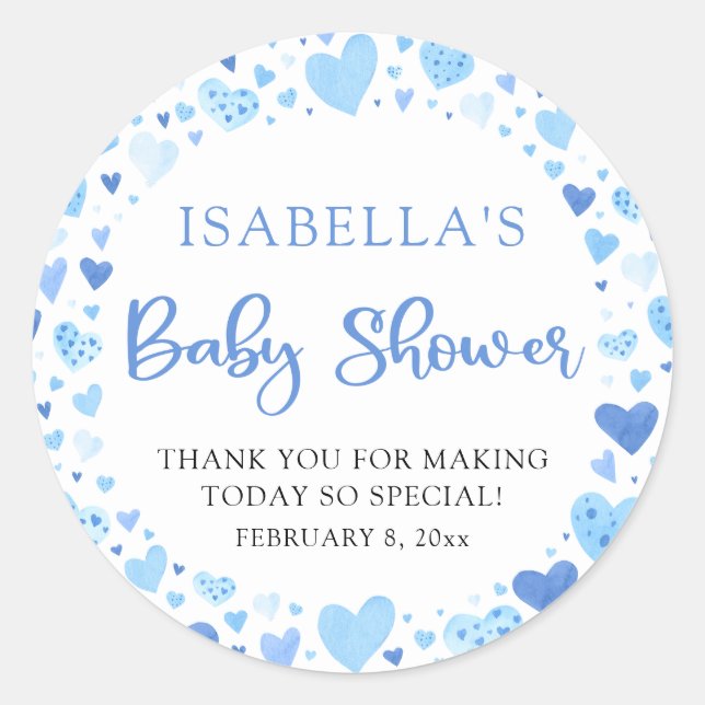 Sticker Rond Blue Hearts Valentine Sweetheart Baby shower (Devant)