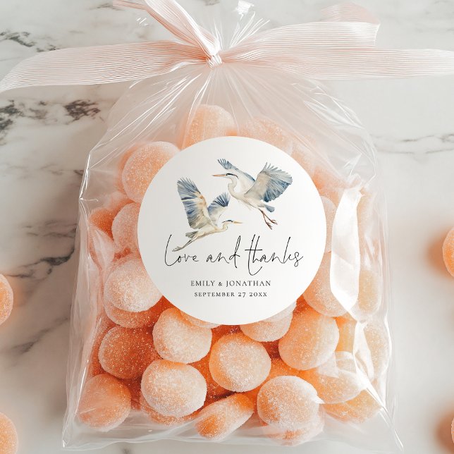 Sticker Rond Blue Herons Flying Love Merci Mariage (Créateur téléchargé)