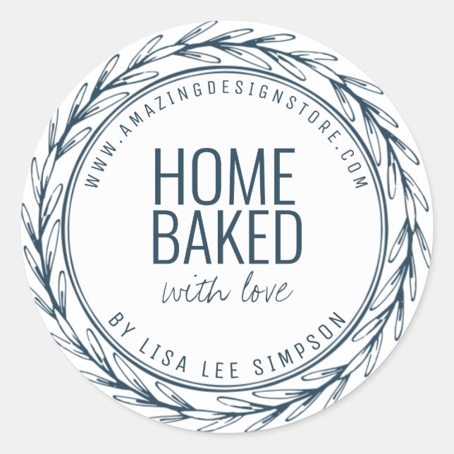 Sticker Rond Blue Home baked With Love (Devant)
