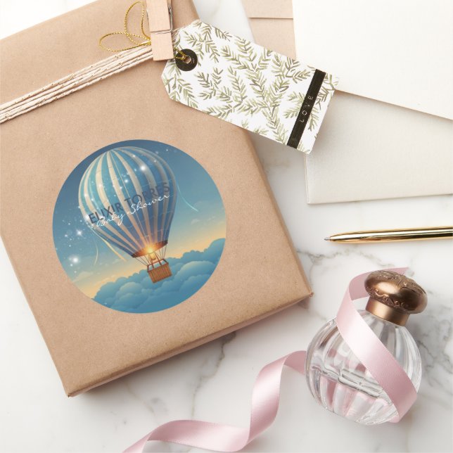 Sticker Rond Blue Hot Air Balloon Adventure Attend Baby shower (Cadeaux)