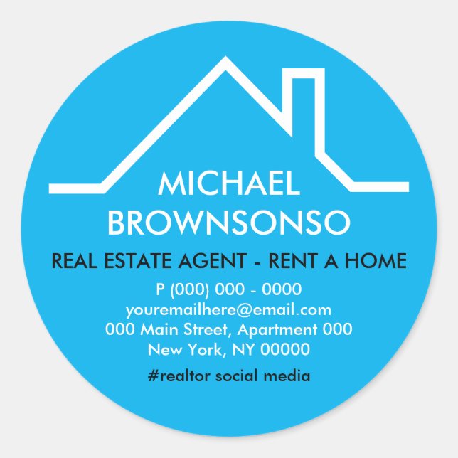 Sticker Rond Blue House Roof Logo Agent immobilier (Devant)