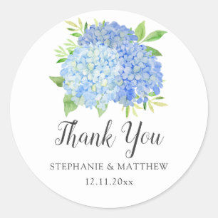 Sticker Rond Blue Hydrangea Aquarelle Floral Mariage Merci