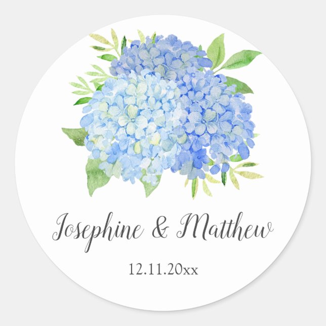 Sticker Rond Blue Hydrangea Aquarelle Mariage Floral (Devant)