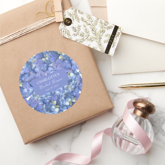 Sticker Rond Blue Hydrangea Blooms Fête des mariées personnalis (Cadeaux)