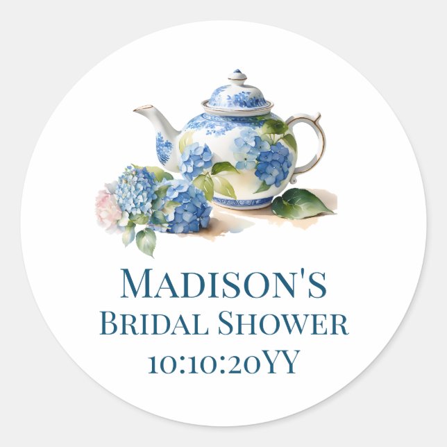 Sticker Rond Blue Hydrangea Bride Tea Party (Devant)