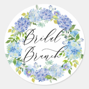 Sticker Rond Blue Hydrangea Fleurs Wreath Bridal Brunch