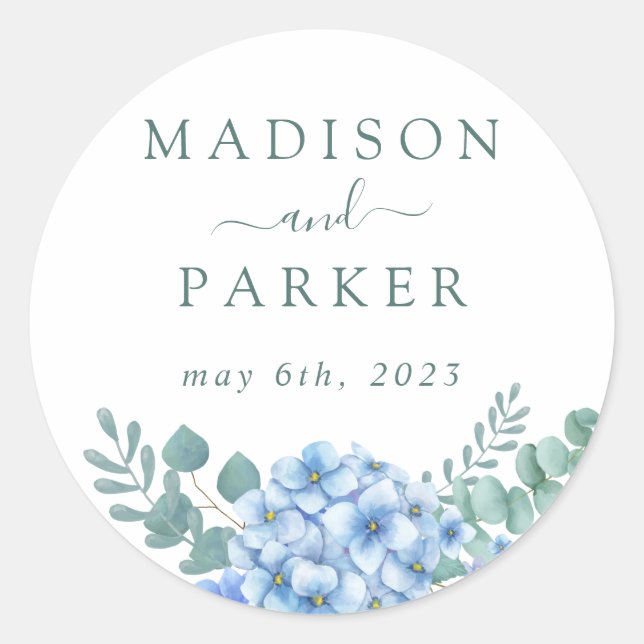 Sticker Rond Blue Hydrangea Floral Mariage (Devant)