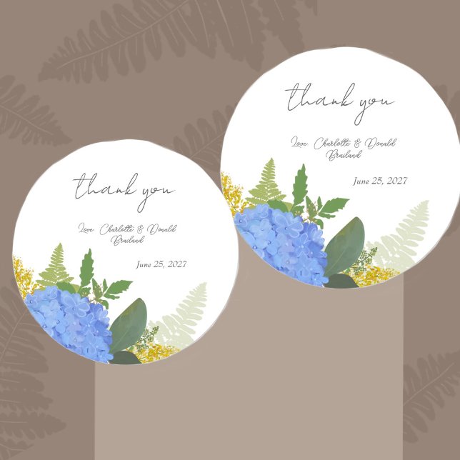Sticker Rond Blue Hydrangea Moderne Mariage Floral Merci (Créateur téléchargé)