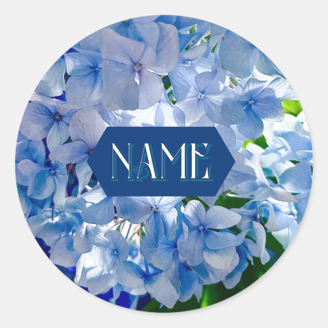 Sticker Rond Blue Hydrangeas Nom personnalisé (Devant)