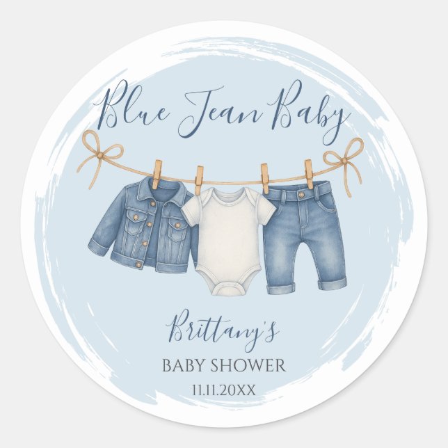 Sticker Rond Blue Jean Baby shower Baby Outfit (Devant)
