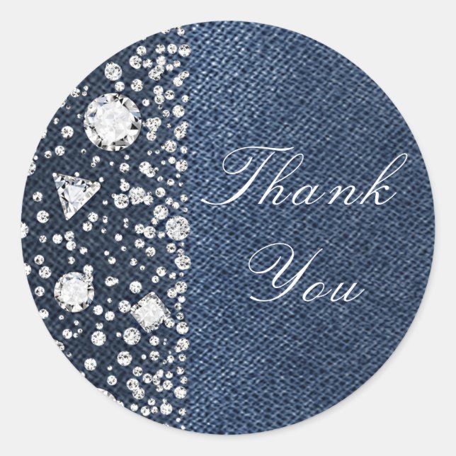 Sticker Rond Blue Jean Denim & Diamonds Bling Diamond Party (Devant)