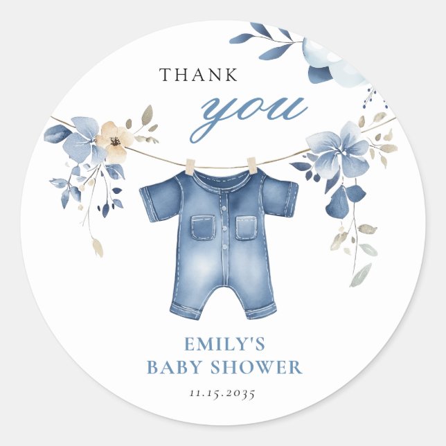 Sticker Rond Blue Jean Denim Sweet Boy Baby shower (Devant)