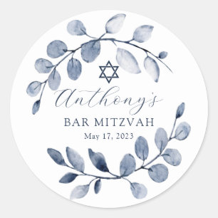 Sticker Rond Blue Leaf Bar Mitzvah