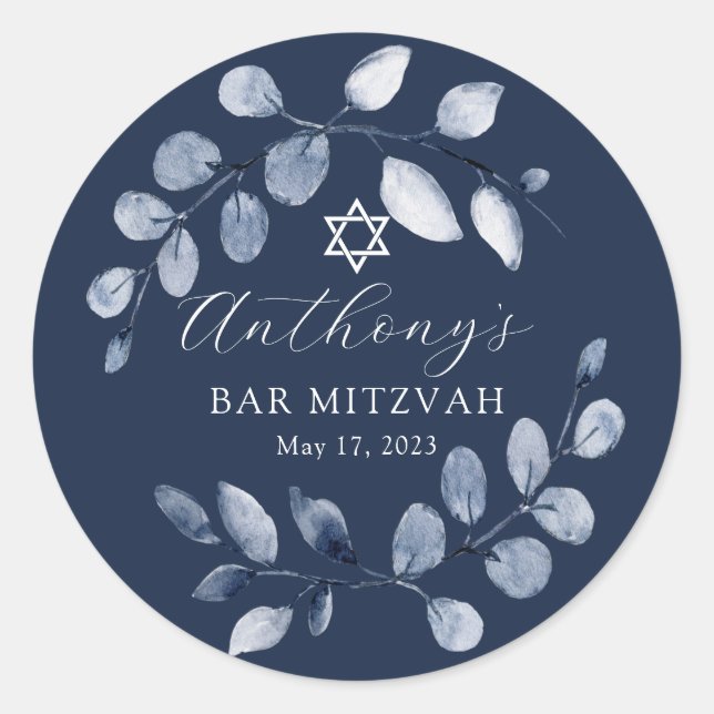 Sticker Rond Blue Leaf Bar Mitzvah (Devant)