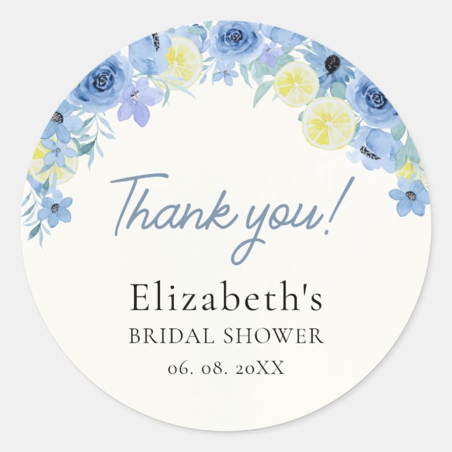 Sticker Rond Blue Mediterranean Lemon Bridal shower (Devant)