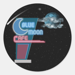 Sticker Rond Blue Moon Retro Café