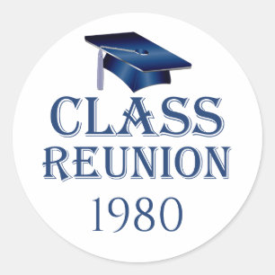 Sticker Rond Blue Mortar casquette, réunion de classe chaque an