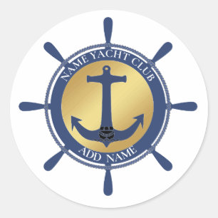 Sticker Rond Blue Nautical Ancre yacht club bateau marina Nom