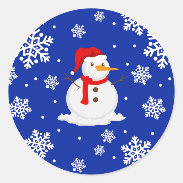 Sticker Rond Blue noël Snowman Snowflakes (Devant)