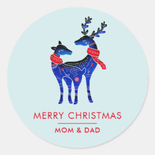 Sticker Rond Blue Nordic Christmas Reindeer Pair