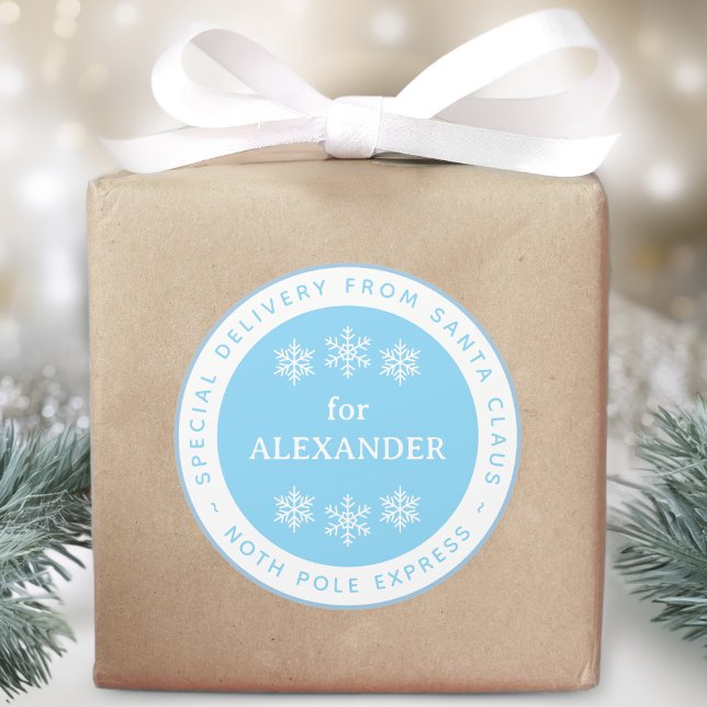 Sticker Rond Blue North Pole Special Delivery from Santa Name (Créateur téléchargé)