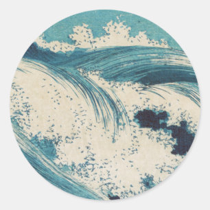 Sticker Rond Blue Ocean Waves Bois japonais