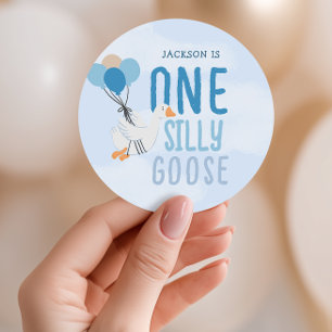 Sticker Rond Blue One Silly Goose 1er anniversaire