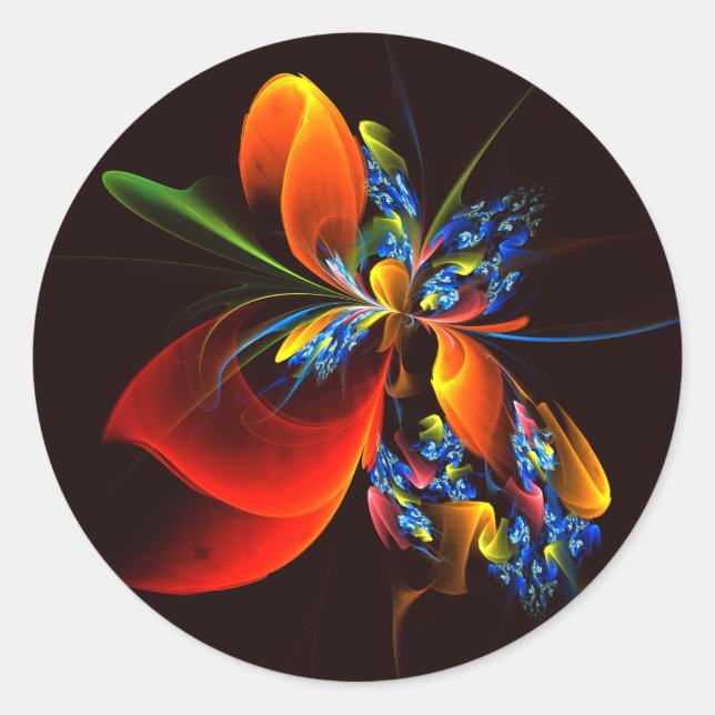 Sticker Rond Blue Orange Floral Moderne Art Abstrait Motif #03 (Devant)