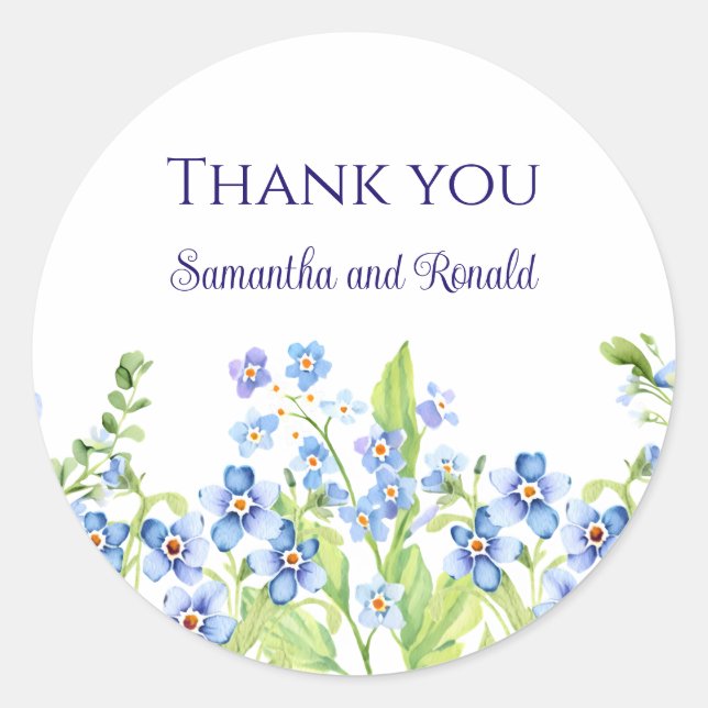 Sticker Rond Blue Oublie-moi pas Mariage aquarelle (Devant)