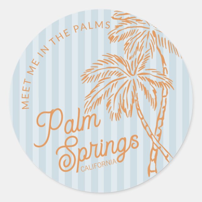 Sticker Rond Blue Palm Spring Pastel Beach Party Enveloppe Favo (Devant)