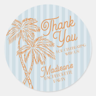 Sticker Rond Blue Palm Spring Pastel Beach Party Favoriser