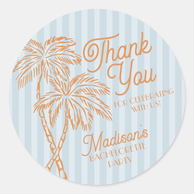 Sticker Rond Blue Palm Spring Pastel Beach Party Favoriser (Devant)