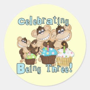 Sticker Rond Blue Party Monkeys 3e anniversaire T-shirts et cad