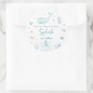 Sticker Rond Blue Pastel Under the Sea Merci d'anniversaire
