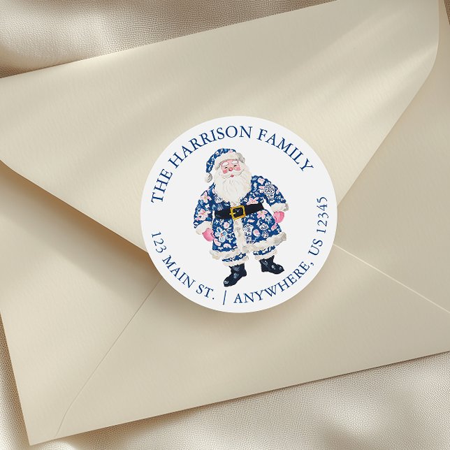 Sticker Rond Blue Pink Chinoiserie Toile Santa Claus Adresse (Créateur téléchargé)