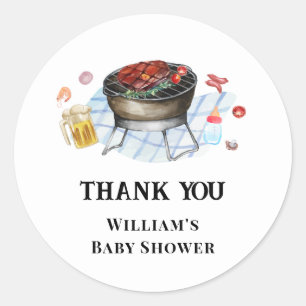 Sticker Rond Blue Plaid Retro Country Baby Q Baby shower