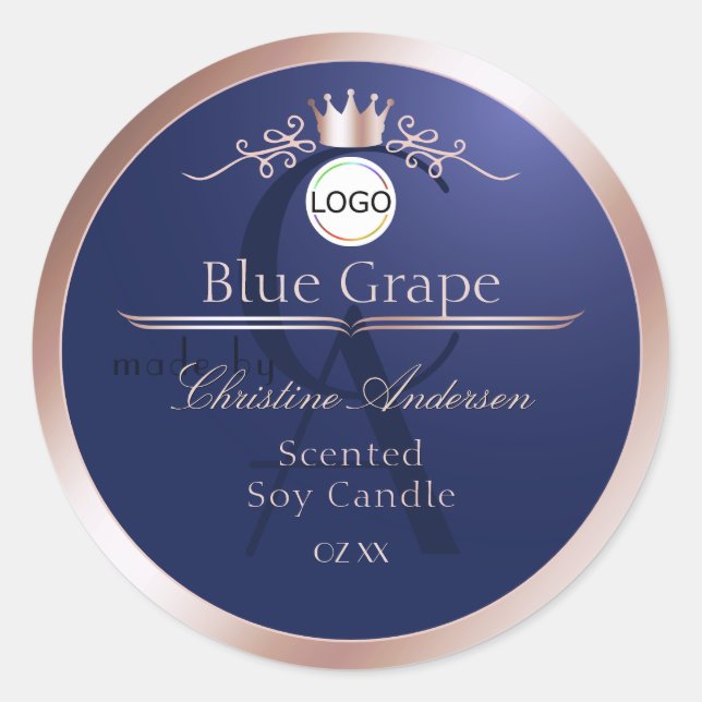 Sticker Rond Blue Product Label Rose Gold Frame Logo Monogram (Devant)