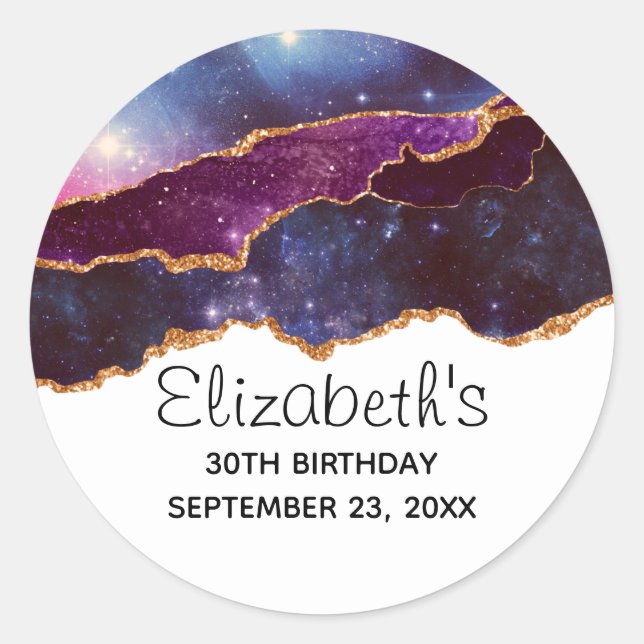 Sticker Rond Blue & Purple Space & Stars Moderne Agate Annivers (Devant)