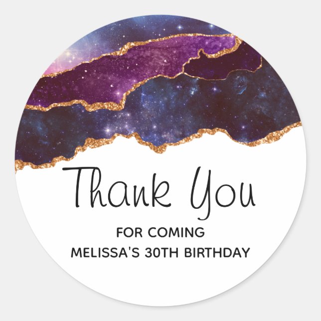 Sticker Rond Blue & Purple Space & Stars Moderne Agate Annivers (Devant)