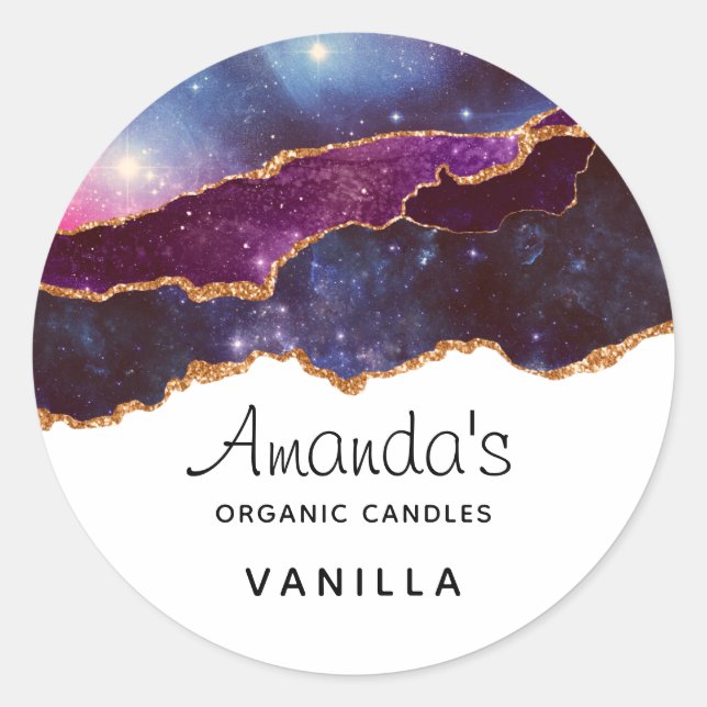 Sticker Rond Blue & Purple Space & Stars Moderne Agate Candle (Devant)