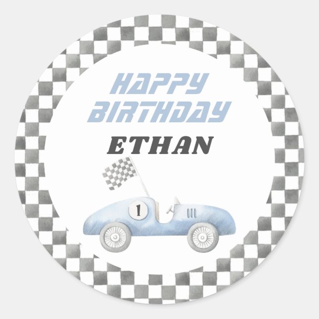 Sticker Rond Blue Race Car Fast ONE Boy Anniversaire (Devant)