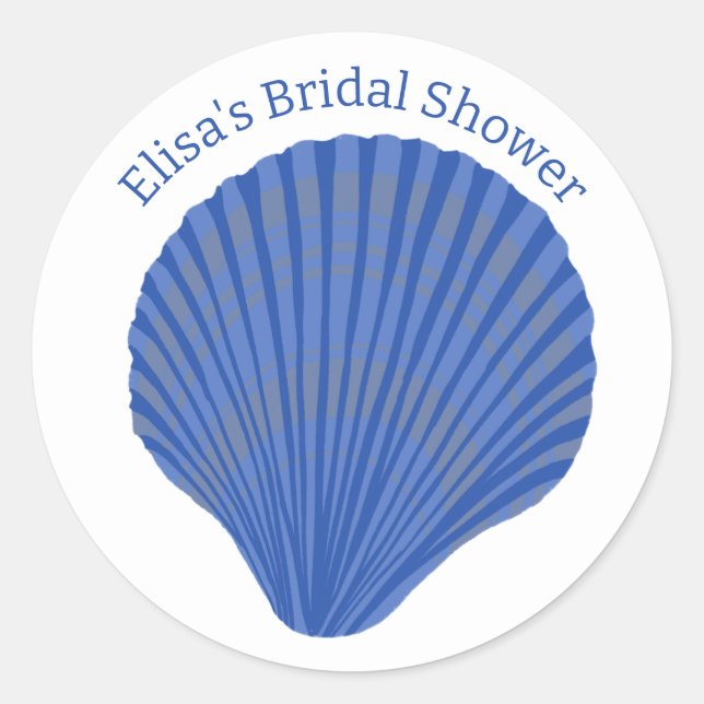 Sticker Rond Blue Seashells CUSTOM Bridal SHower (Devant)