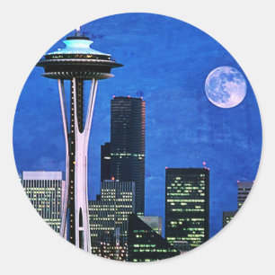 Sticker Rond Blue Seattle Downtown Skyline