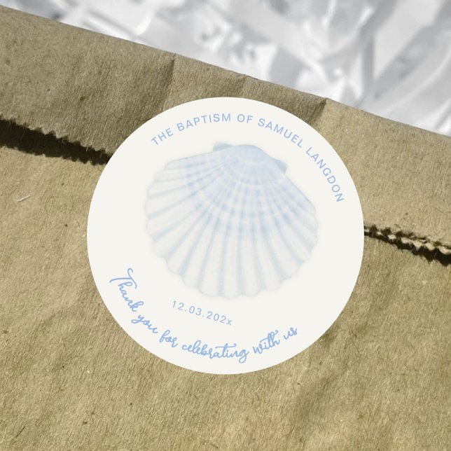 Sticker Rond Blue shell Christening baptism Thank you (Créateur téléchargé)