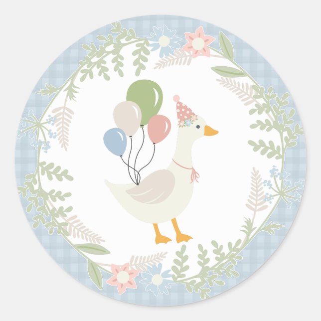 Sticker Rond Blue Silly Goose Floral En vichy Faveurs (Devant)