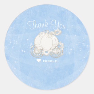 Sticker Rond Blue Sparkle Carriage Cinderella Party Favoriser