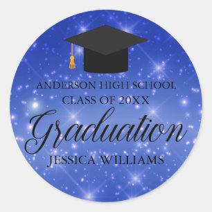 Sticker Rond Blue Sparkle Graduate Custom Graduate Party