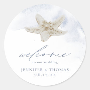 Sticker Rond Blue Starfish Beach Mariage à thème Faveur