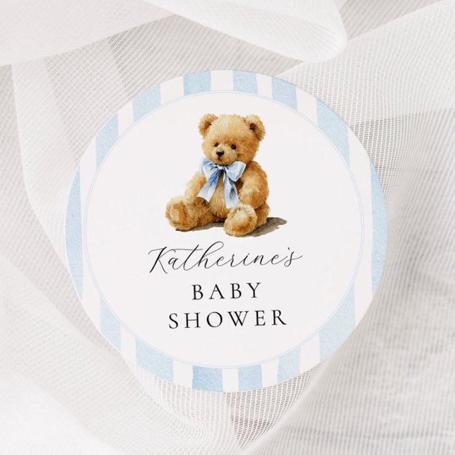Sticker Rond Blue Stripes Bear Baby Shower (Créateur téléchargé)